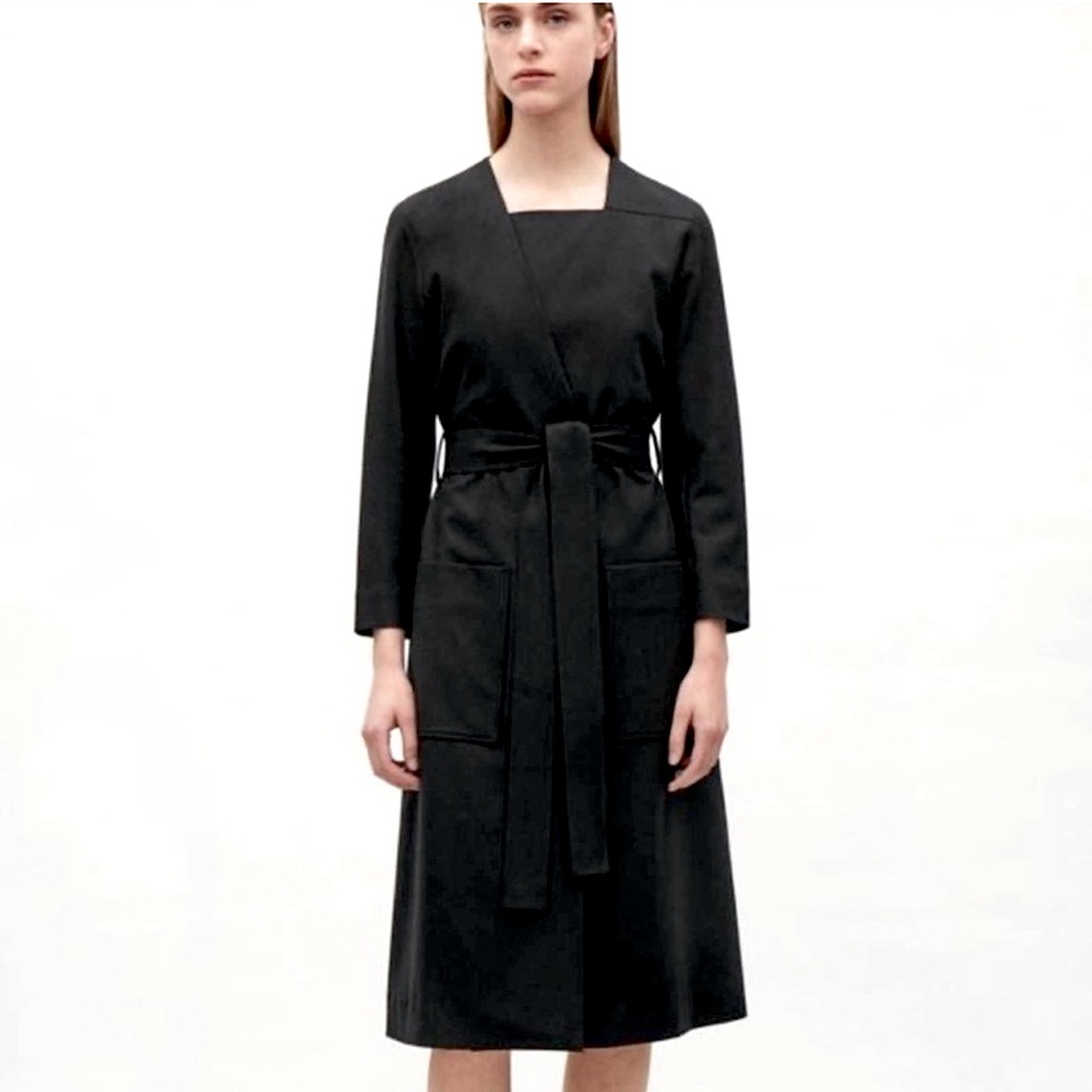 COS Black Belted Wool Wrap Dress Size 4
